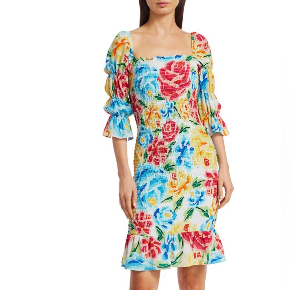ALL THINGS MOCHI Mariana Shirred Silk Floral Dress